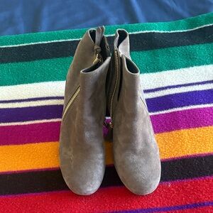 Cole Haan Gray Suede Block Heel Ankle Boots with Side Zippers